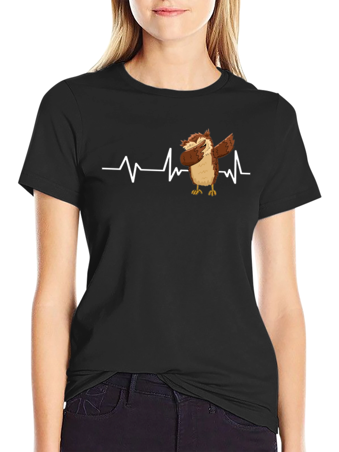 Dabbing Owl T-Shirt: Funny Bird Heartbeat Tee