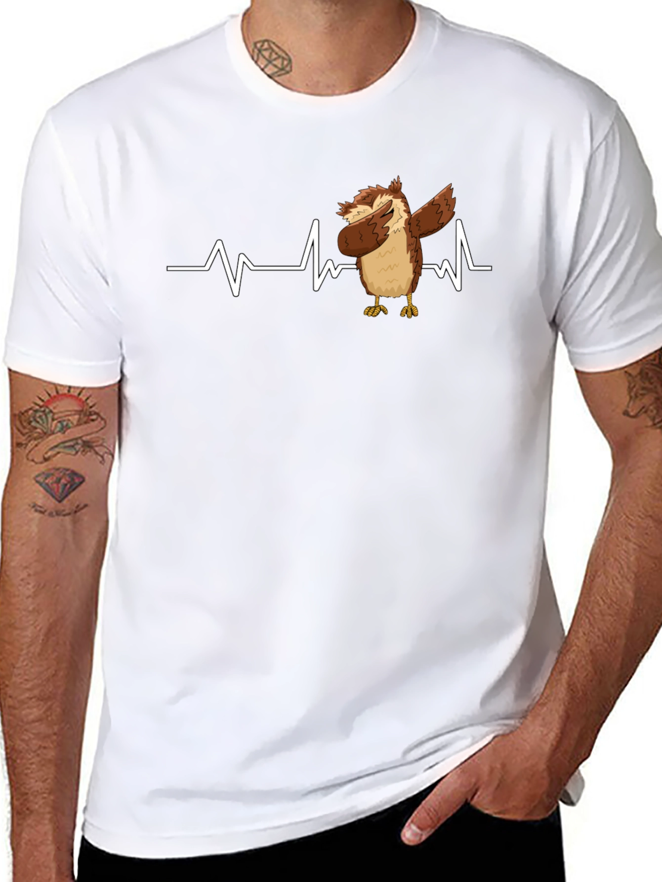 Dabbing Owl T-Shirt: Funny Bird Heartbeat Tee
