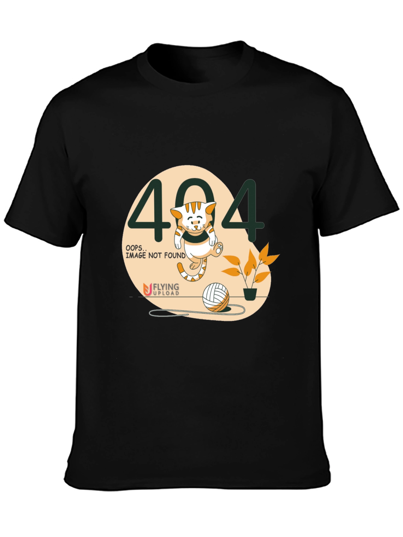 404 Error Cat Graphic Tee - Black Cotton T-Shirt