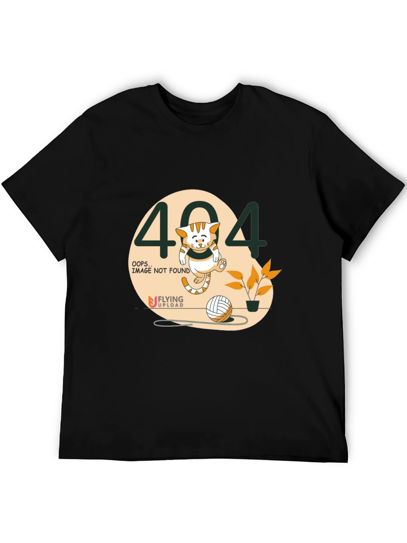 404 Error Cat Graphic Tee - Black Cotton T-Shirt
