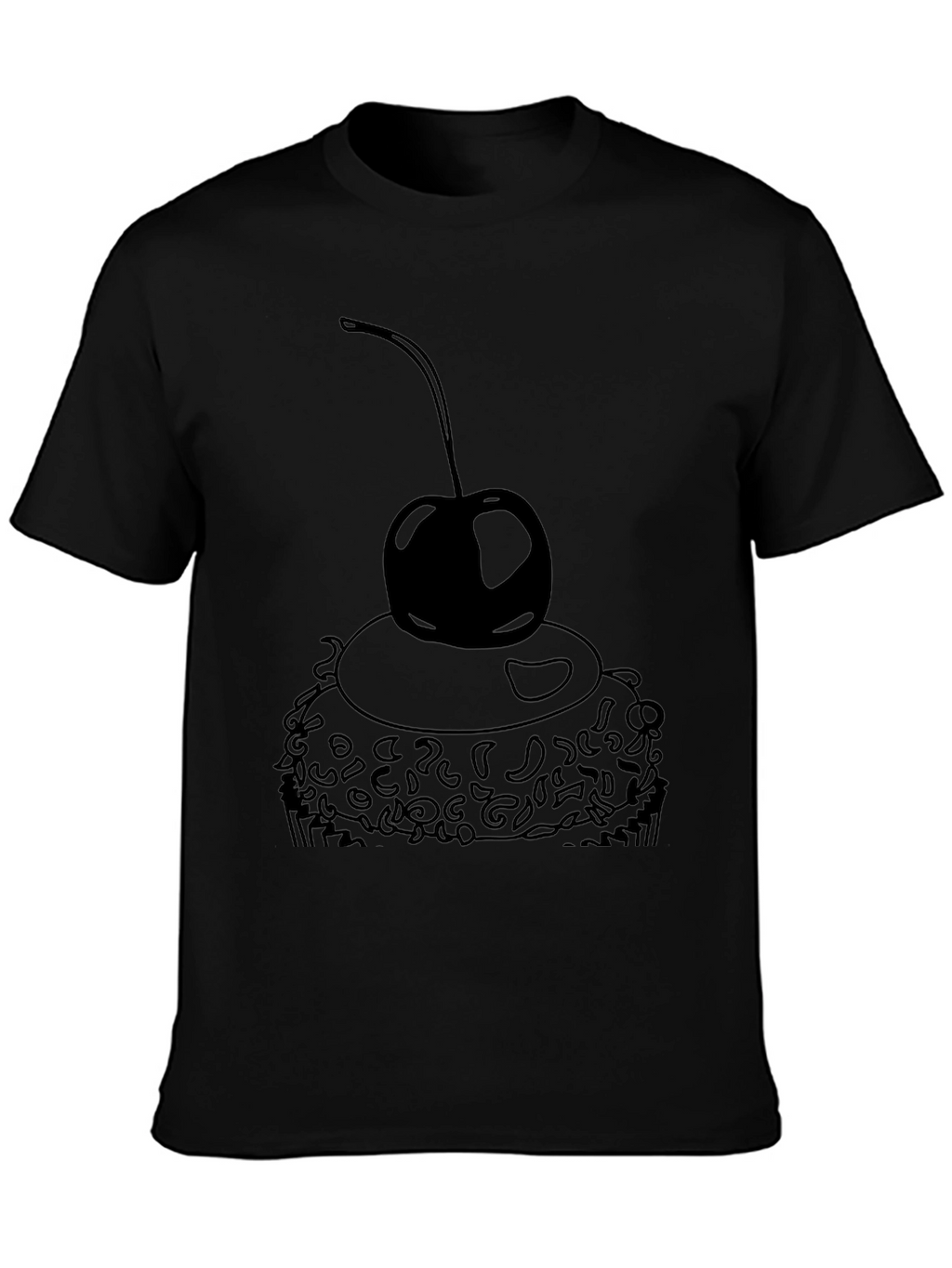 Black T-Shirt with Cupcake and Cherry Design