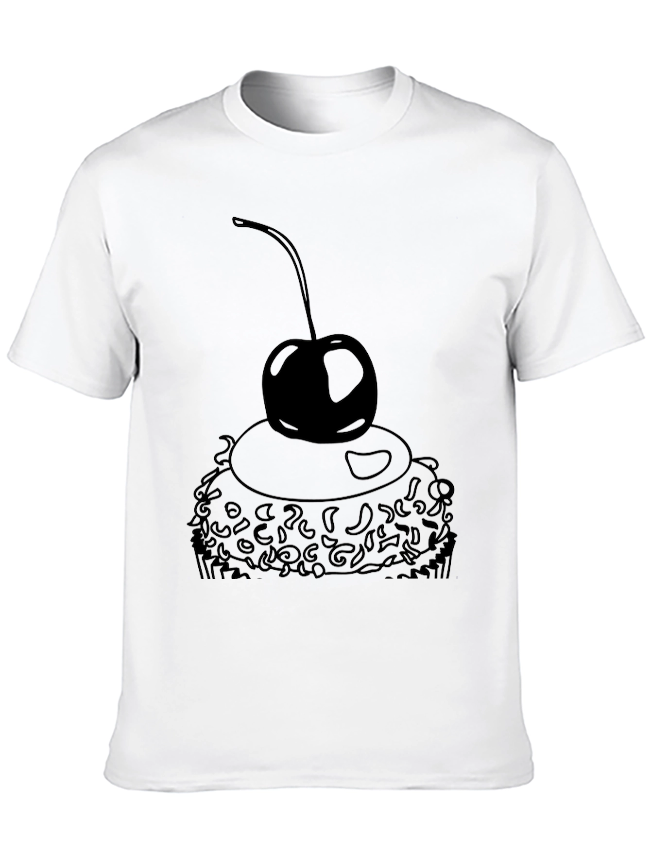 Black T-Shirt with Cupcake and Cherry Design