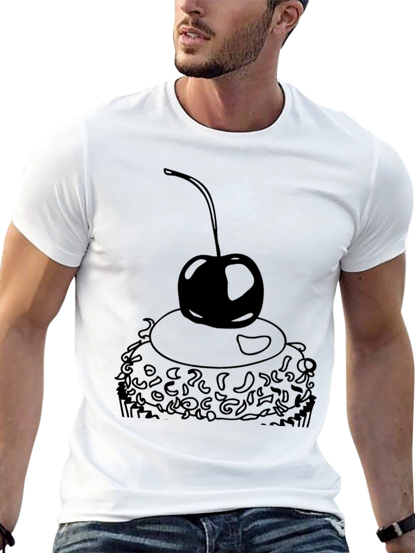 Black T-Shirt with Cupcake and Cherry Design