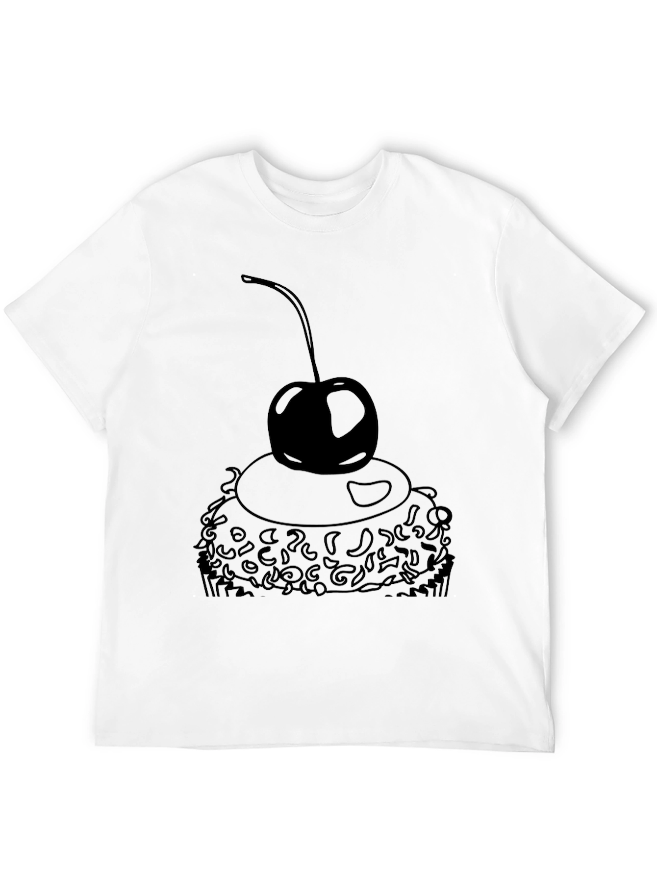 Black T-Shirt with Cupcake and Cherry Design