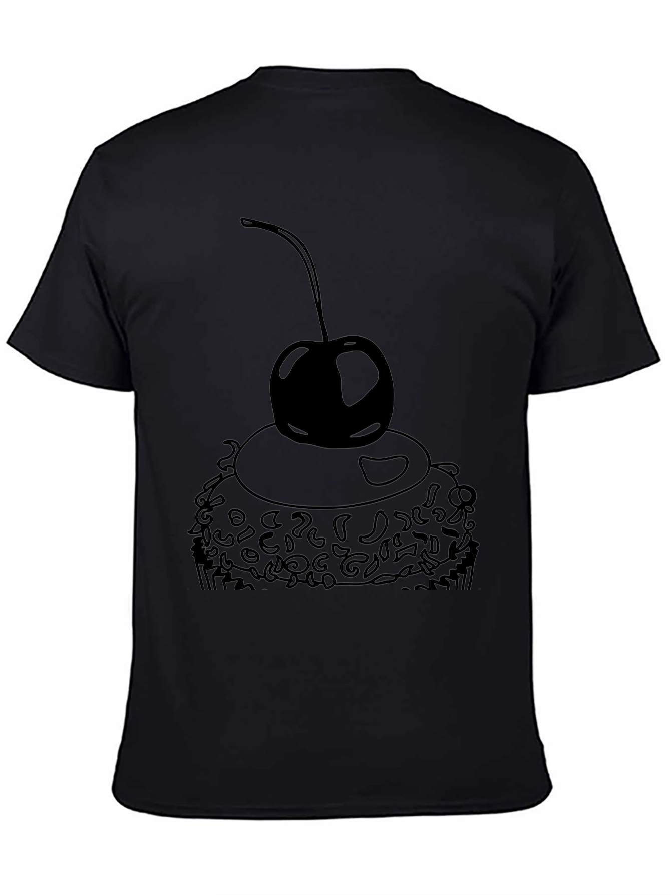 Black T-Shirt with Cupcake and Cherry Design