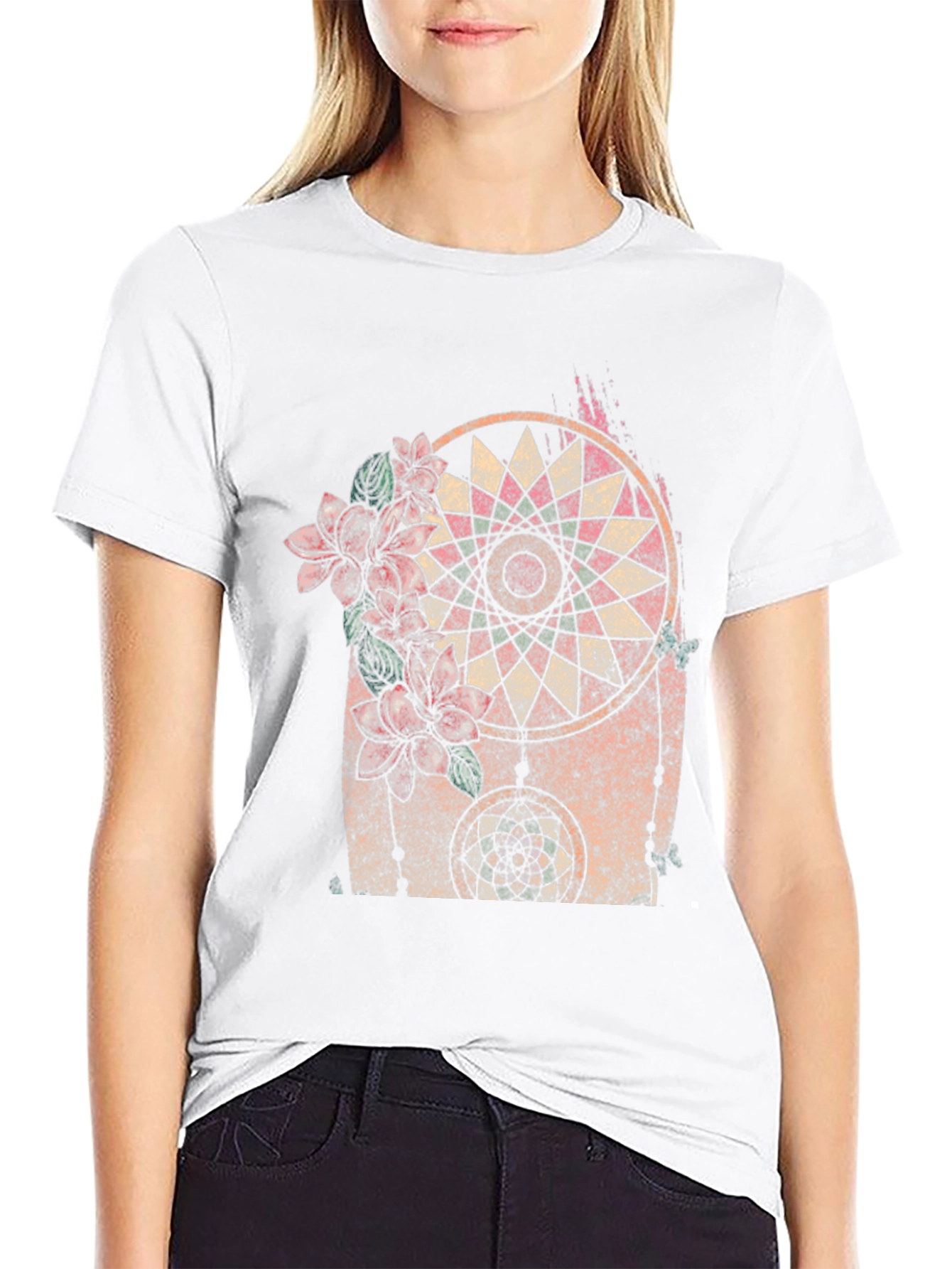 Dreamcatcher Floral Graphic Black T-Shirt