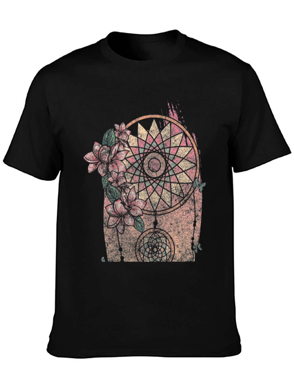 Dreamcatcher Floral Graphic Black T-Shirt