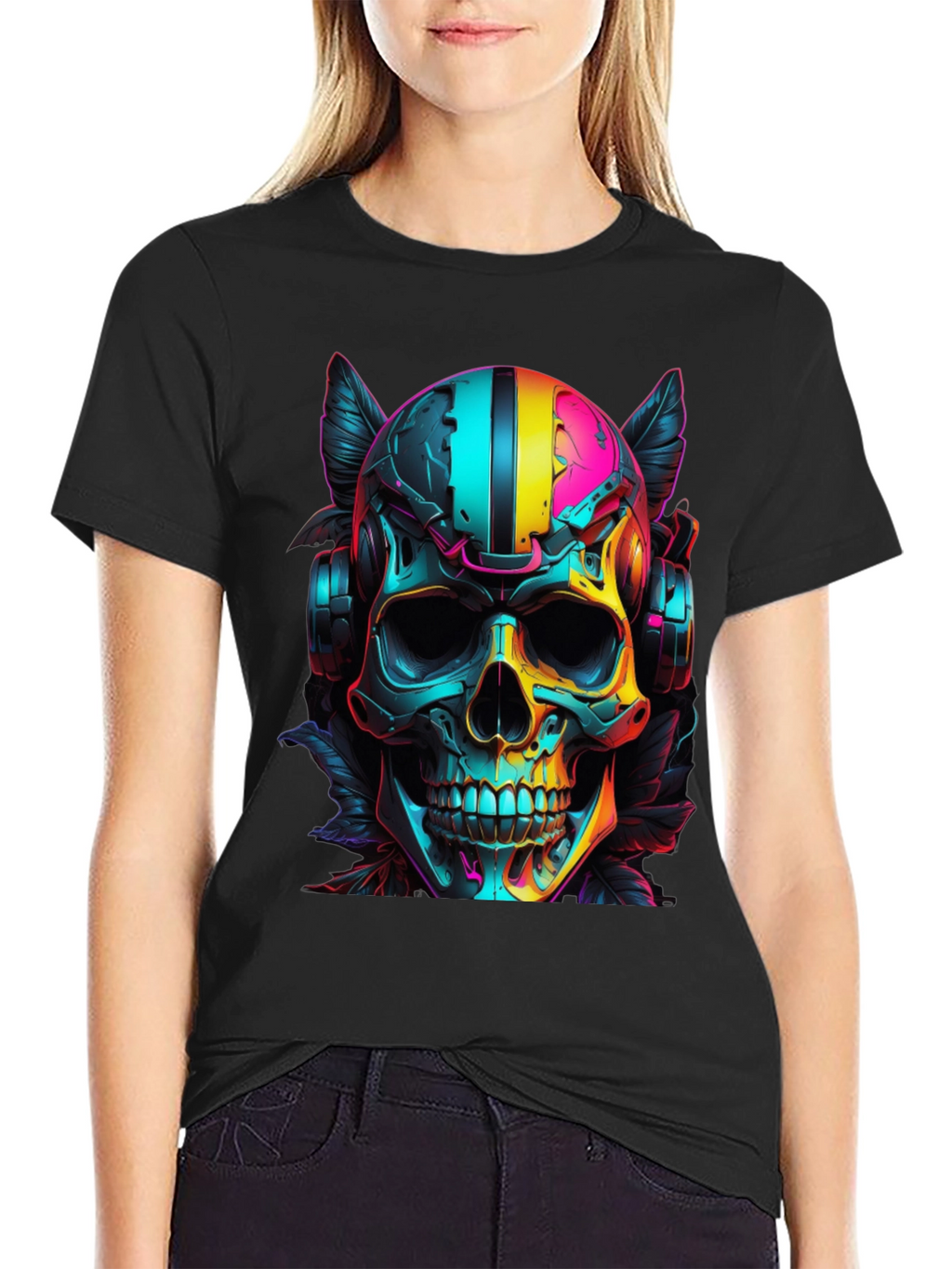 Neon Skull Headphones Graphic T-Shirt