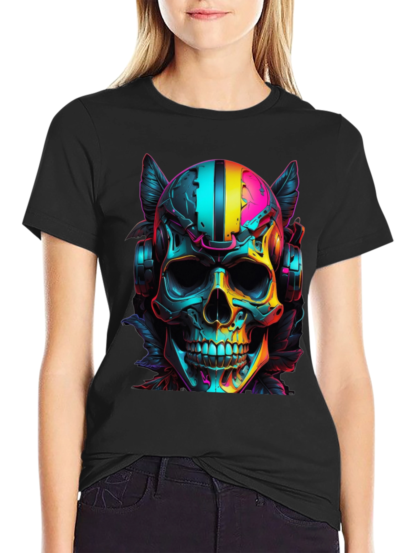 Neon Skull Headphones Graphic T-Shirt