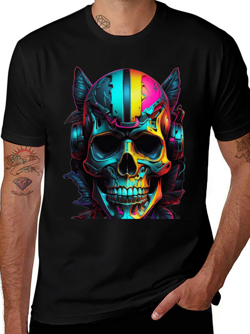 Neon Skull Headphones Graphic T-Shirt