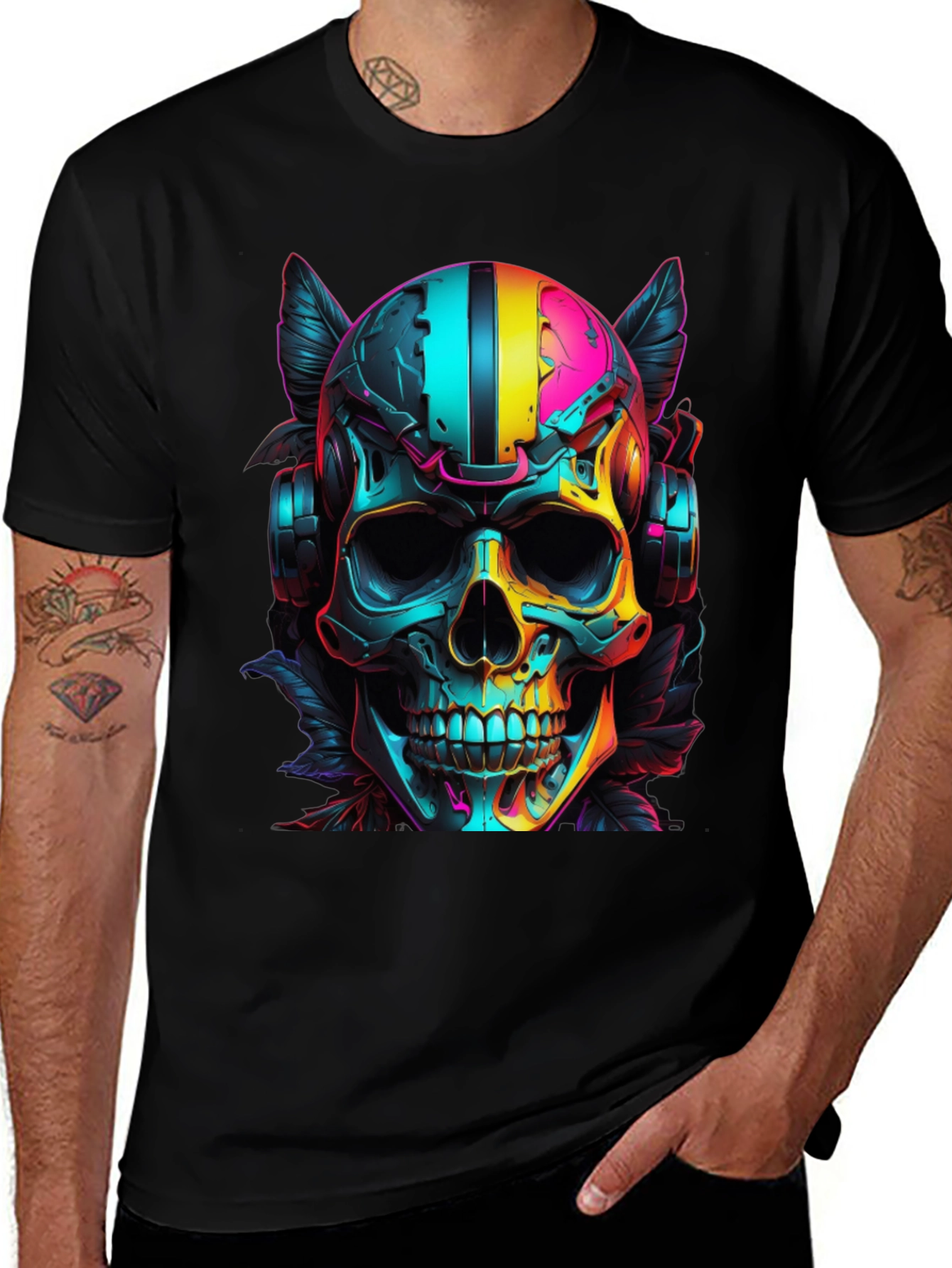 Neon Skull Headphones Graphic T-Shirt