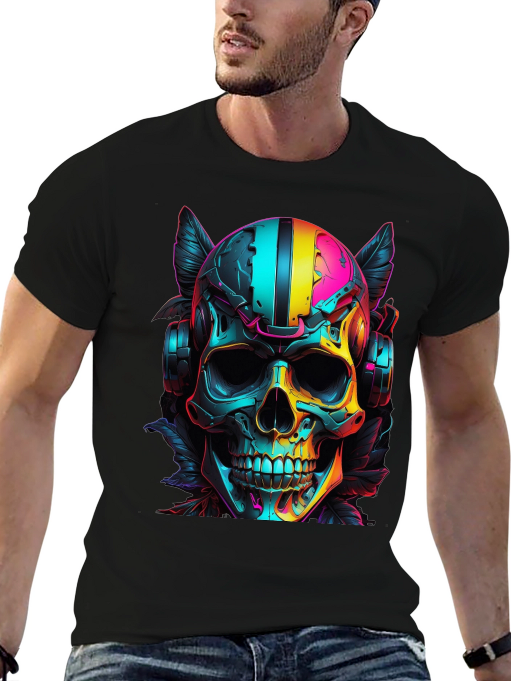 Neon Skull Headphones Graphic T-Shirt