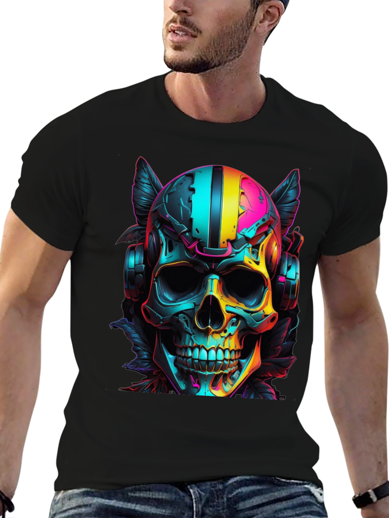Neon Skull Headphones Graphic T-Shirt