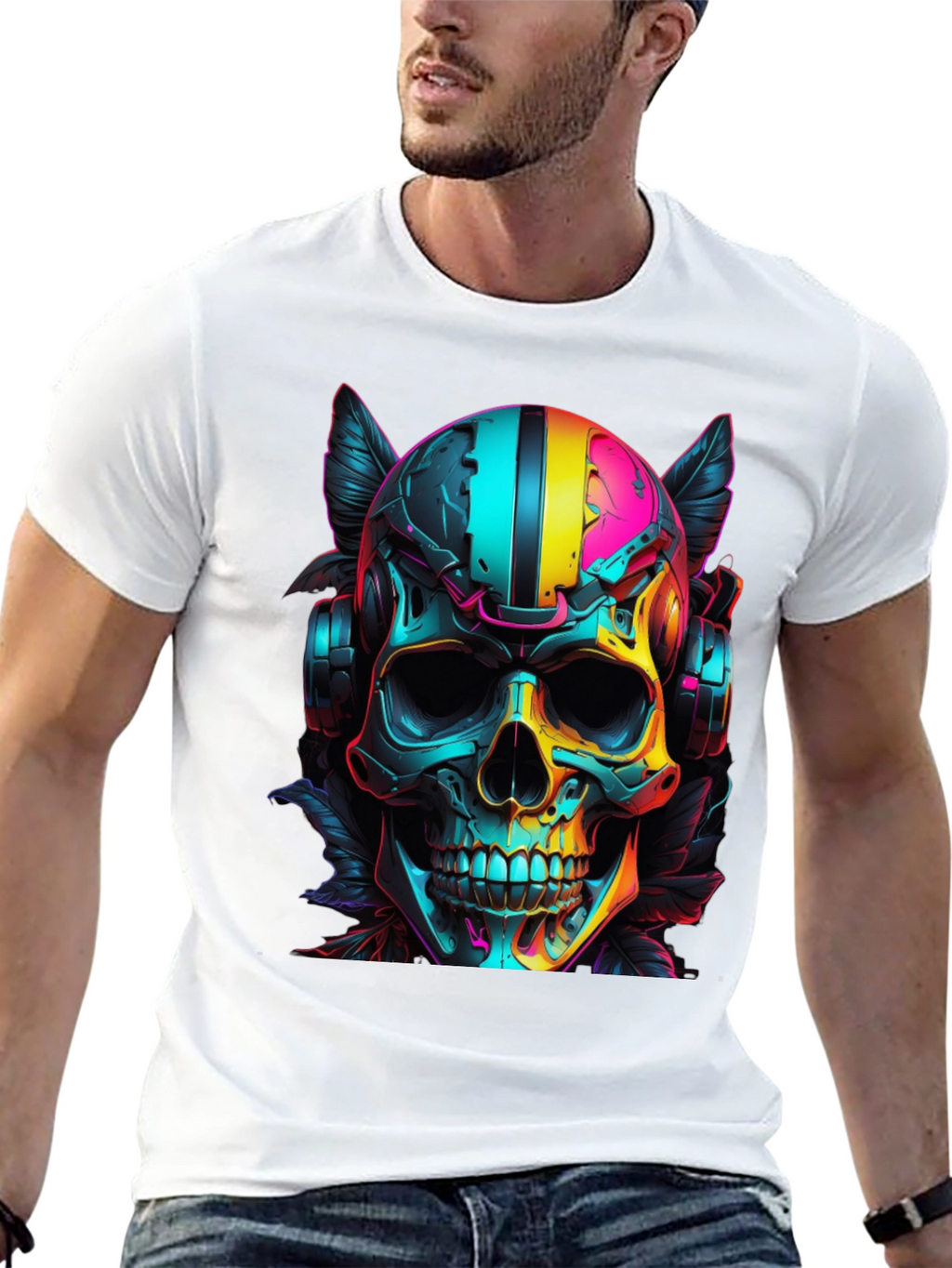 Neon Skull Headphones Graphic T-Shirt