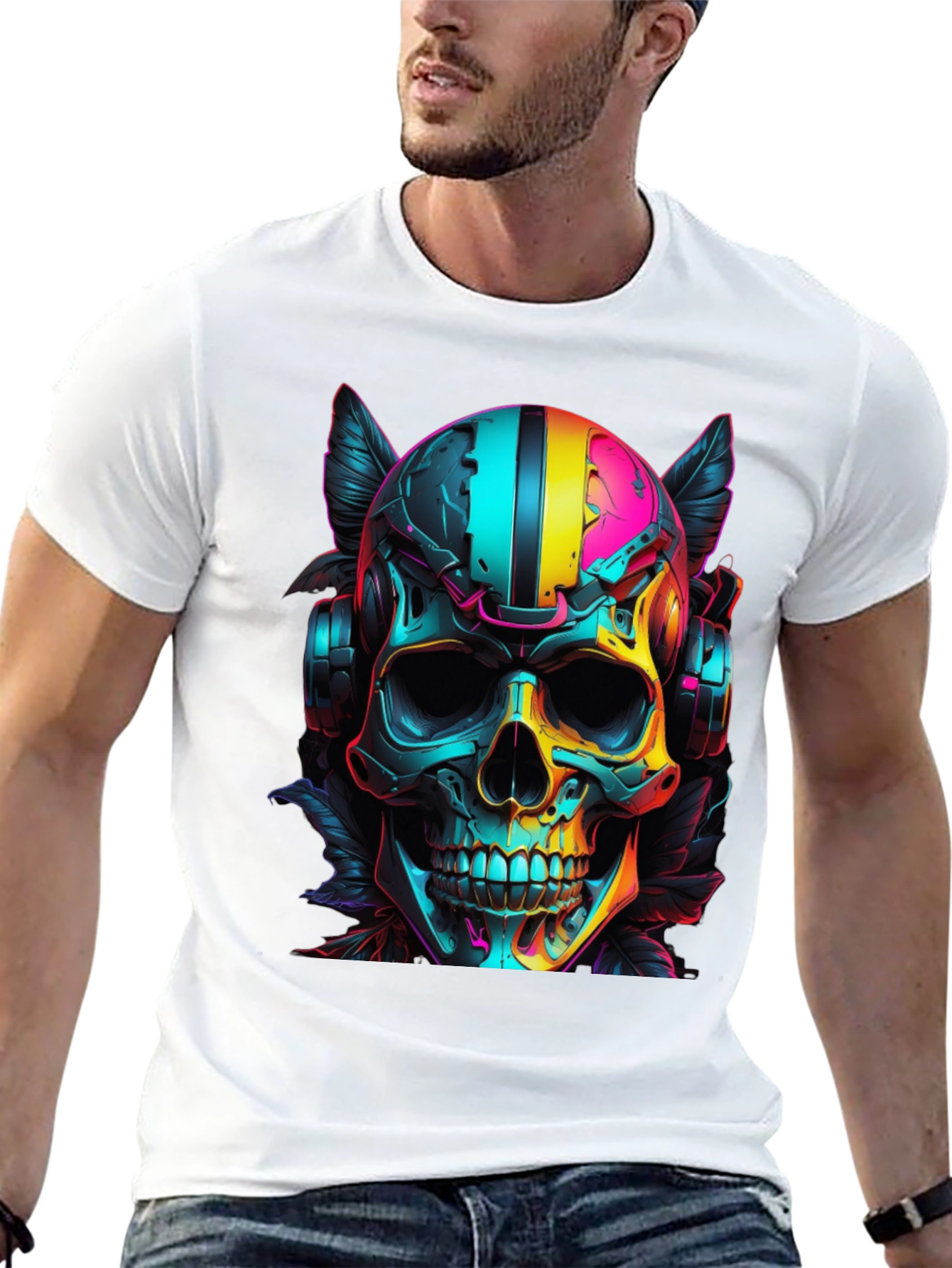 Neon Skull Headphones Graphic T-Shirt