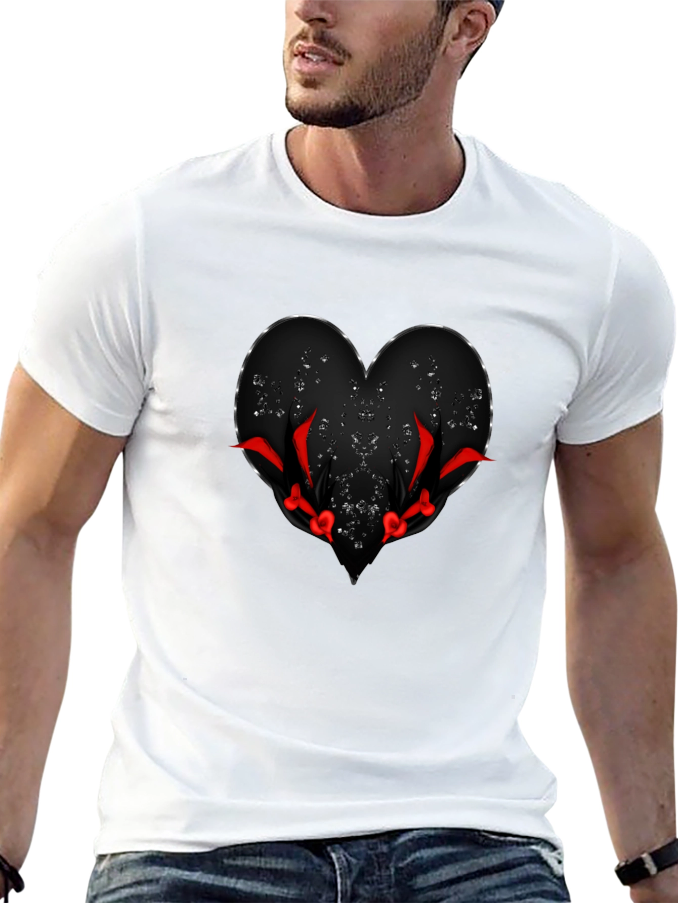 Mens Black Heart Graphic Tee