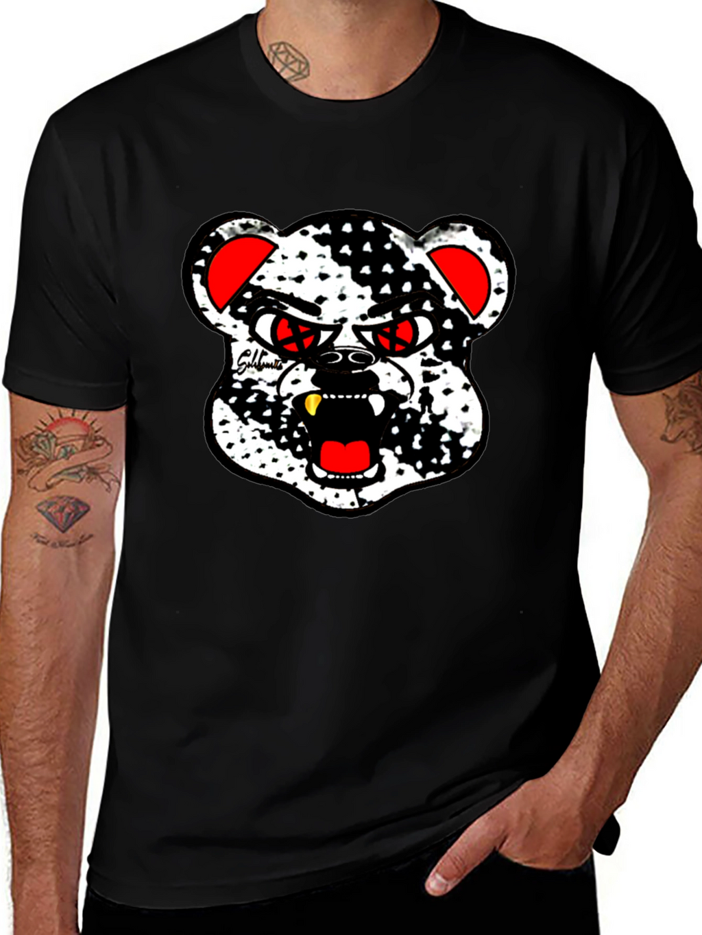 Edgy Bear Graphic Black T-Shirt