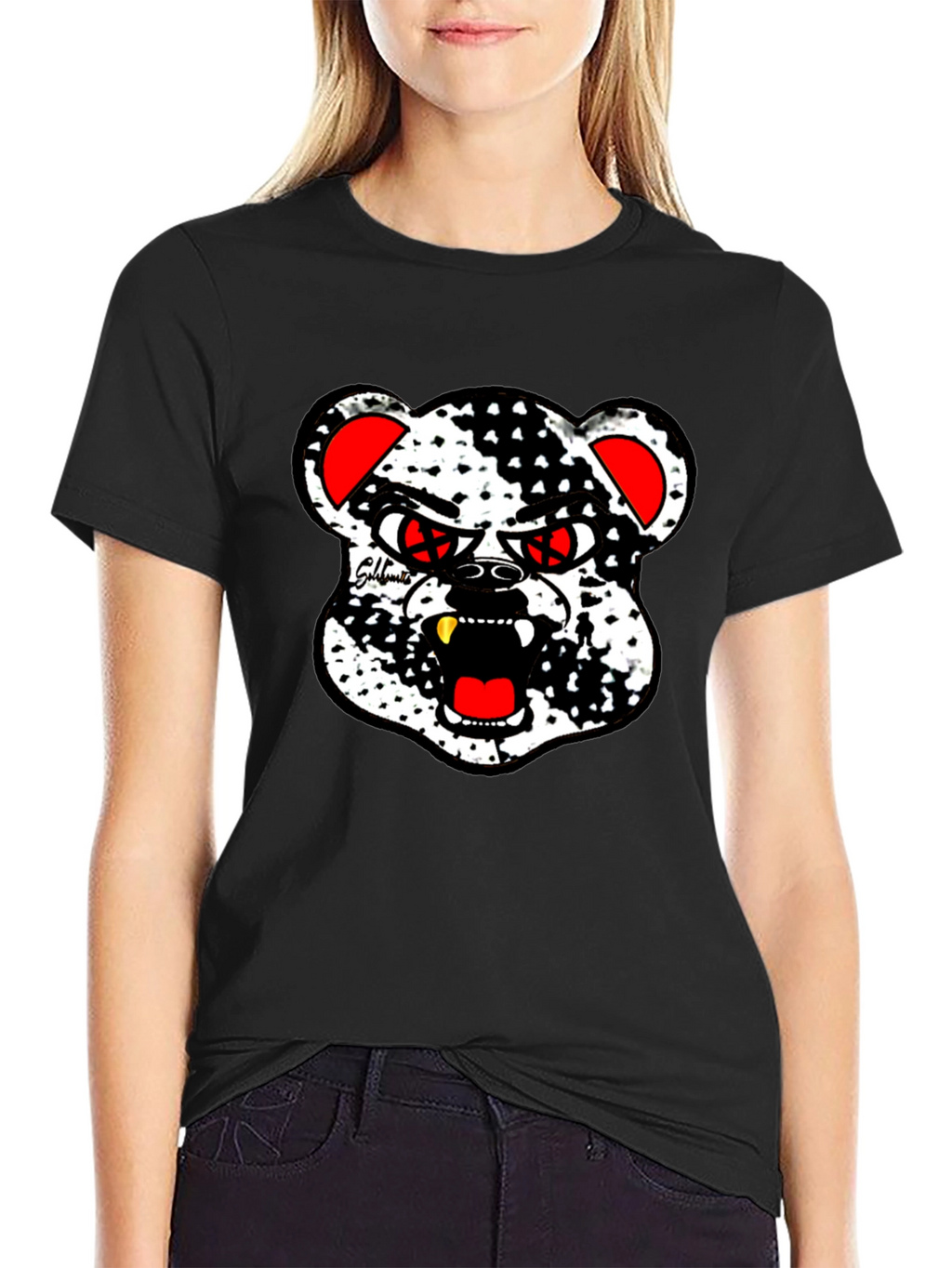 Edgy Bear Graphic Black T-Shirt