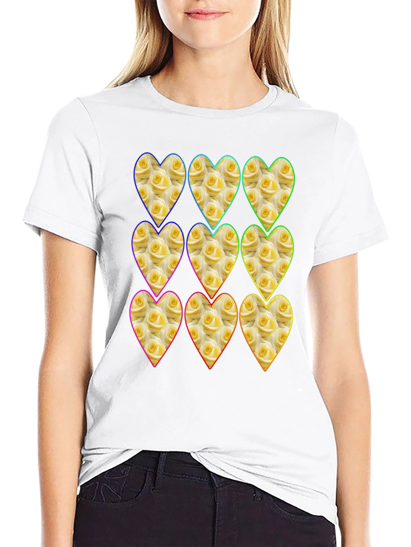 Floral Heart Pattern Graphic Tee