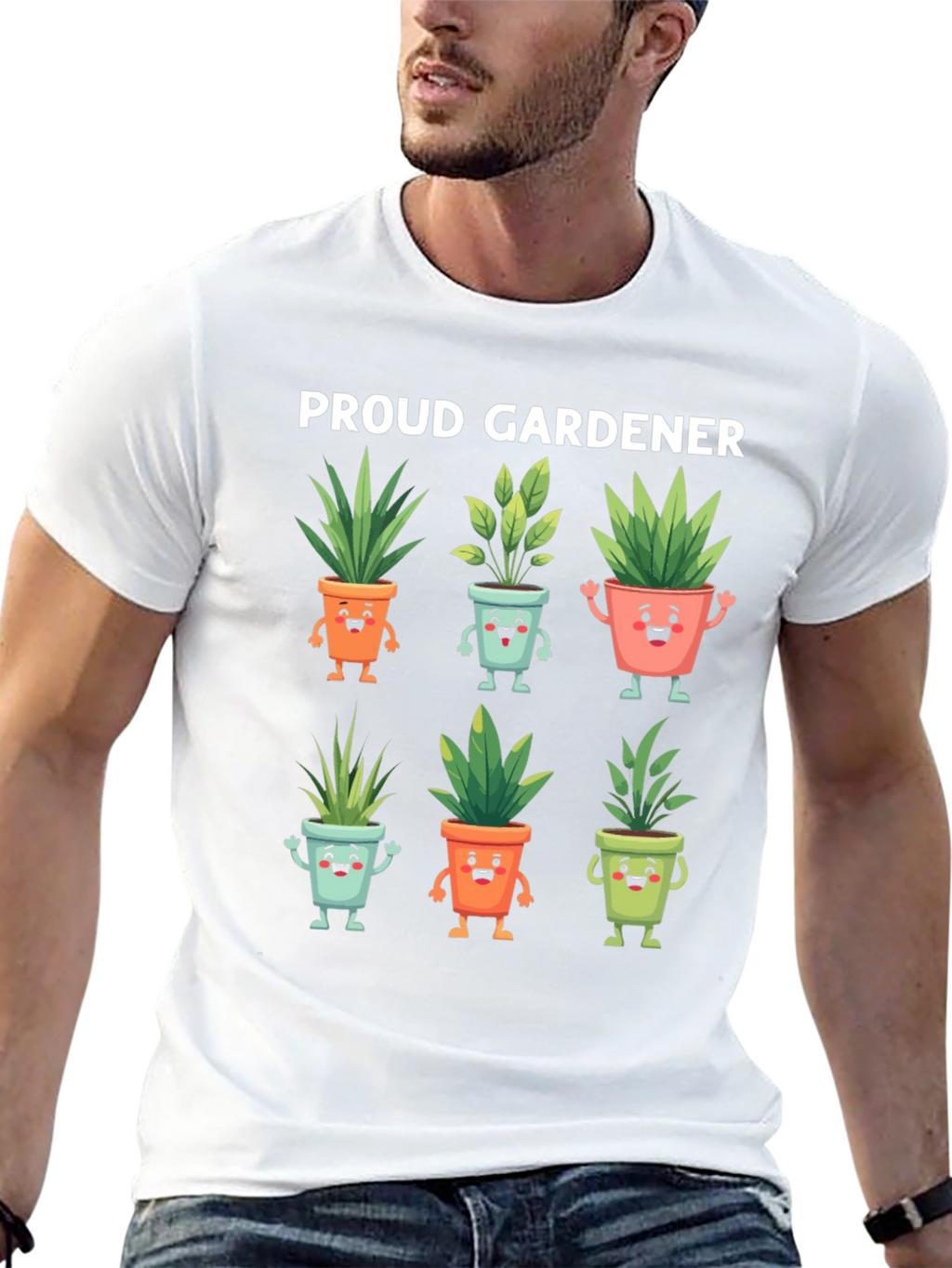 Proud Gardener T-Shirt with Cute Potted Plants