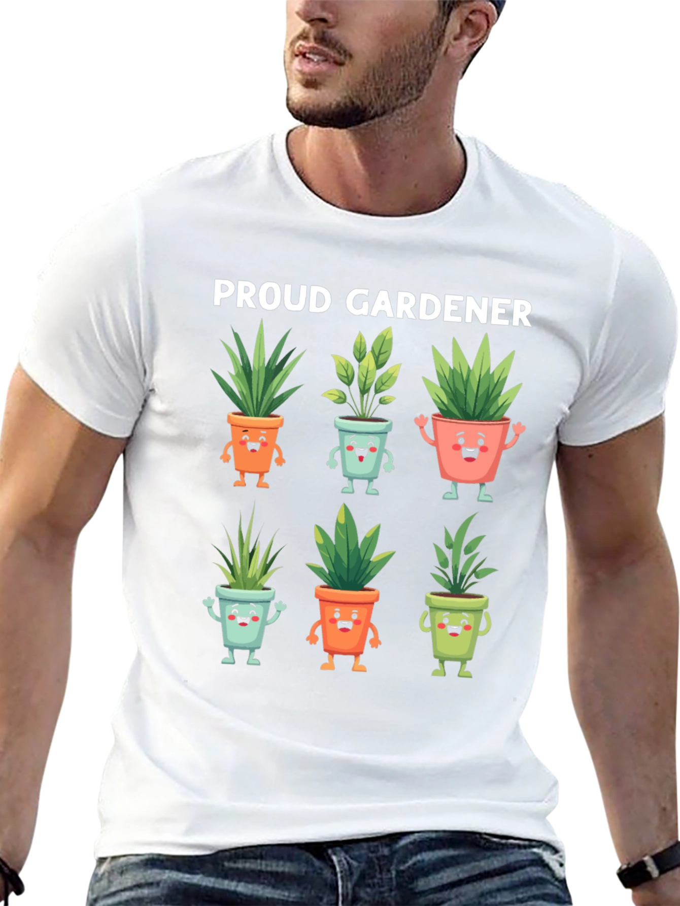 Proud Gardener T-Shirt with Cute Potted Plants