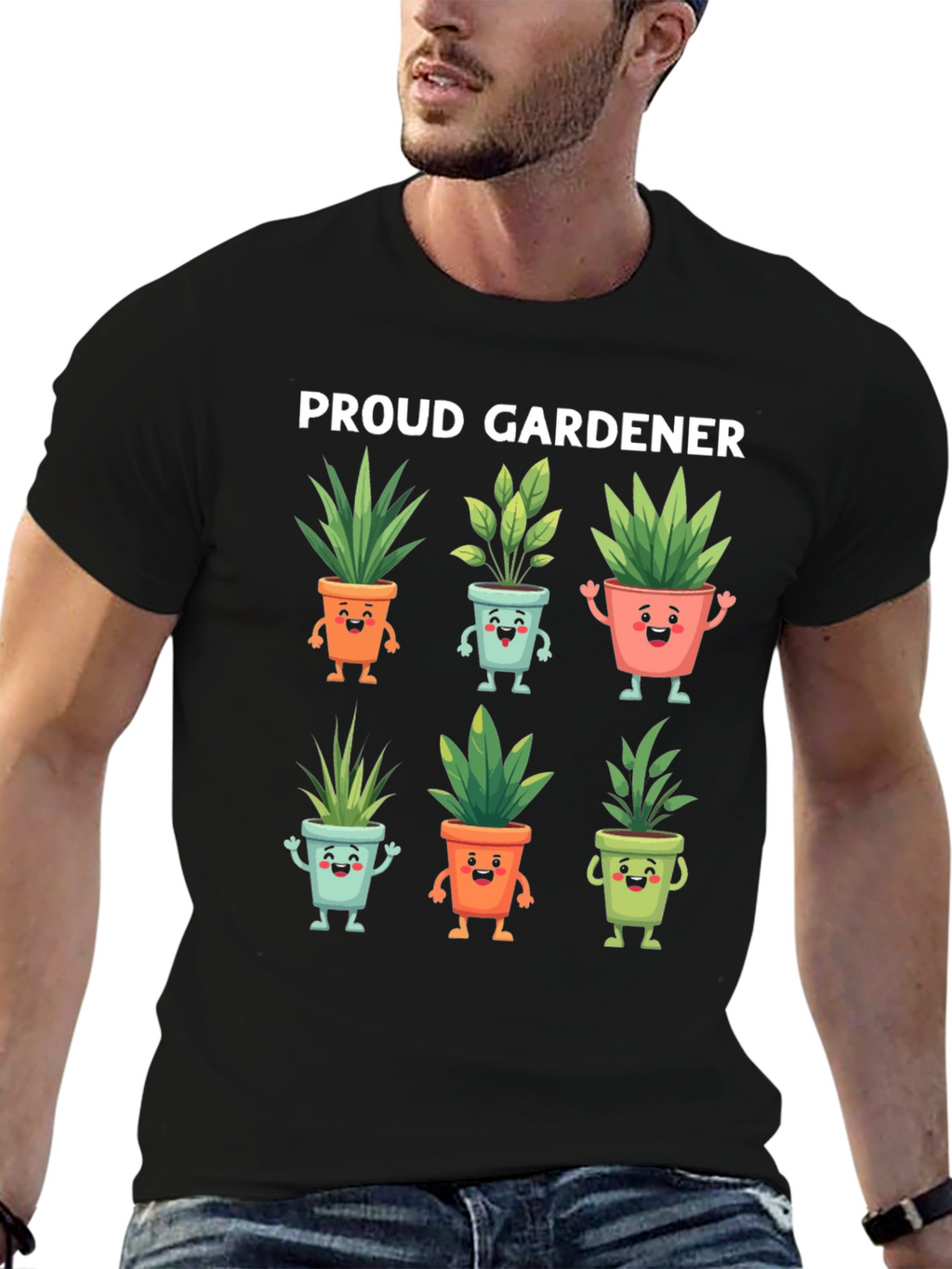 Proud Gardener T-Shirt with Cute Potted Plants