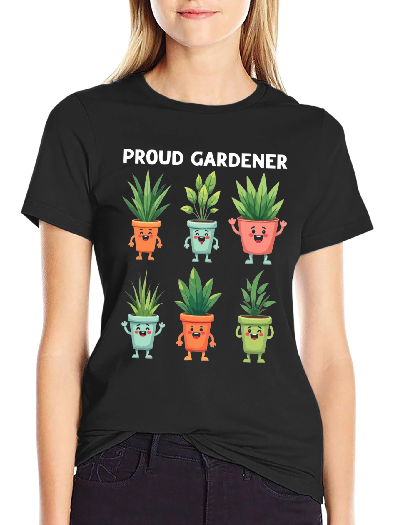 Proud Gardener T-Shirt with Cute Potted Plants