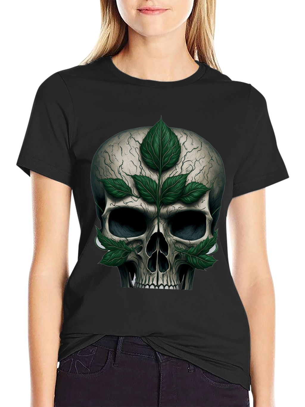 Skull & Leaves Graphic T-Shirt