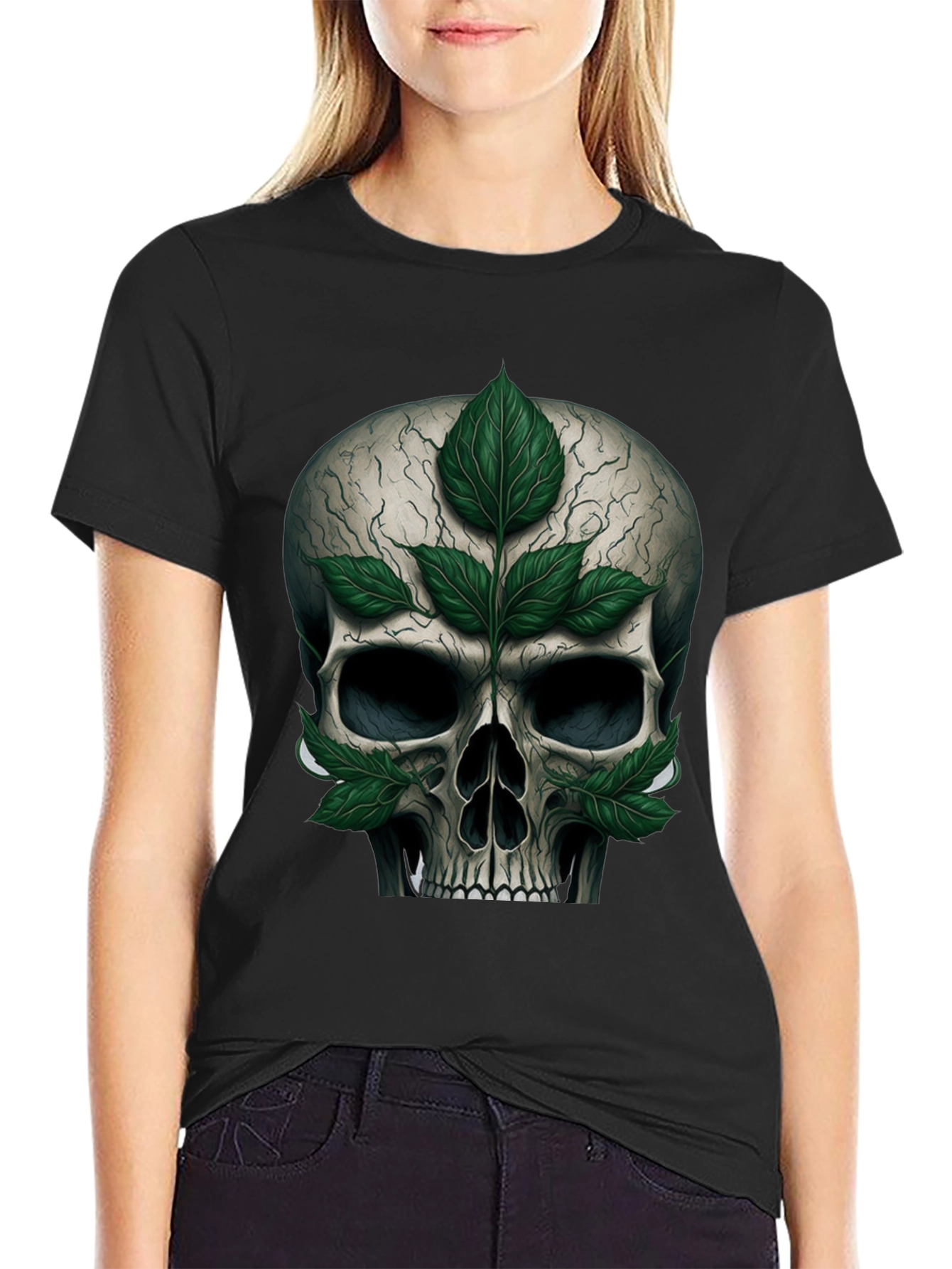 Skull & Leaves Graphic T-Shirt