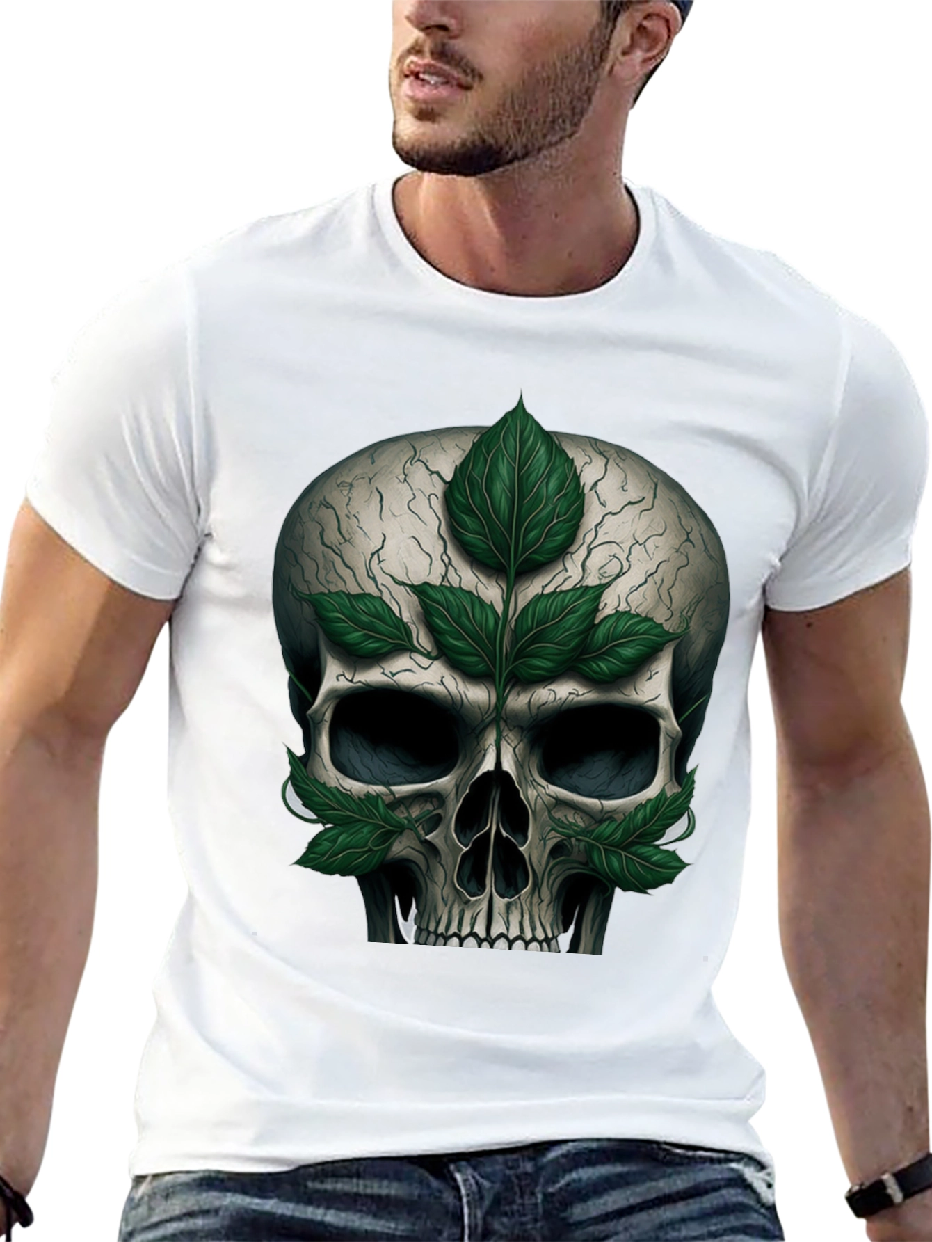 Skull & Leaves Graphic T-Shirt