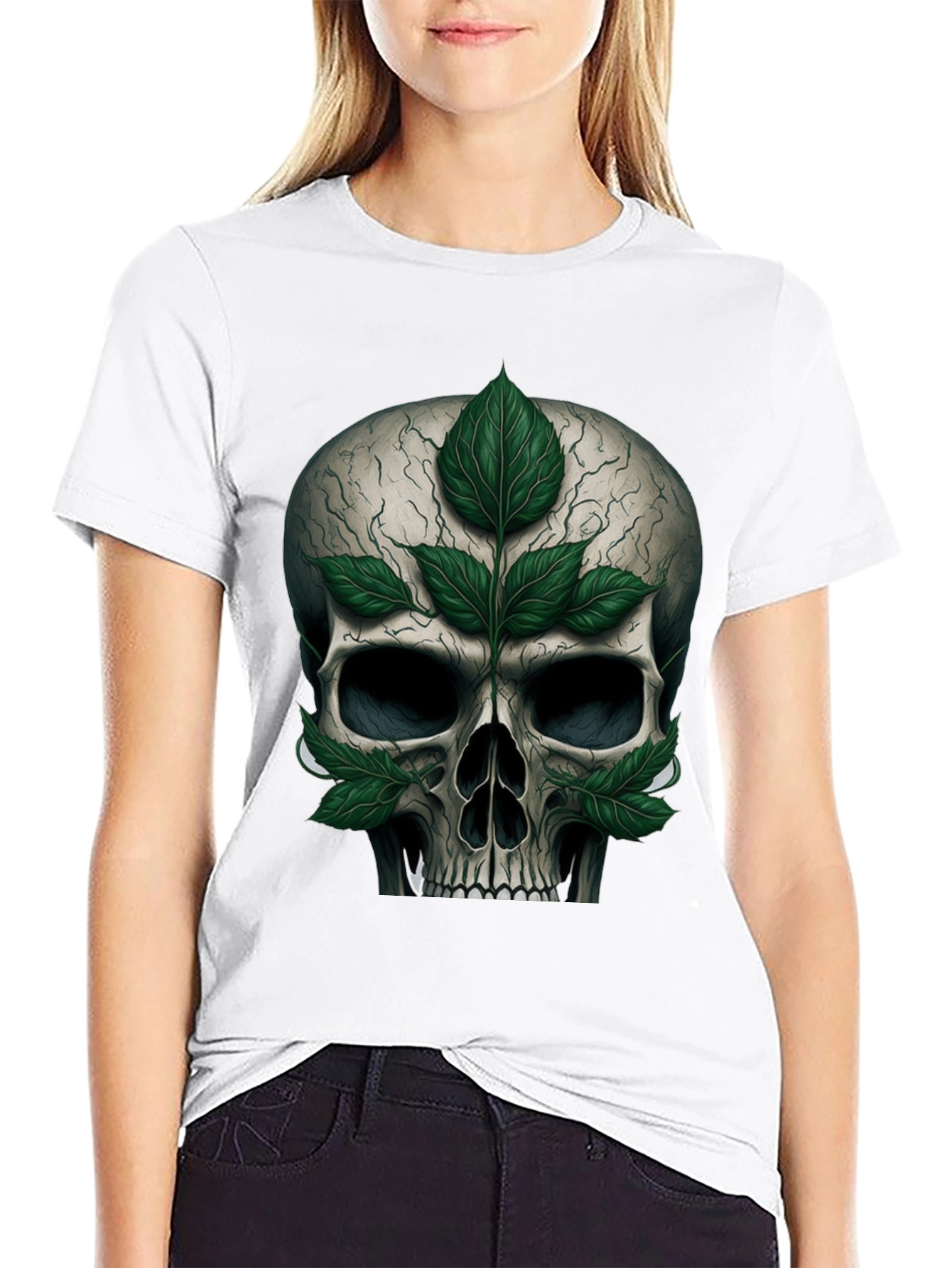 Skull & Leaves Graphic T-Shirt