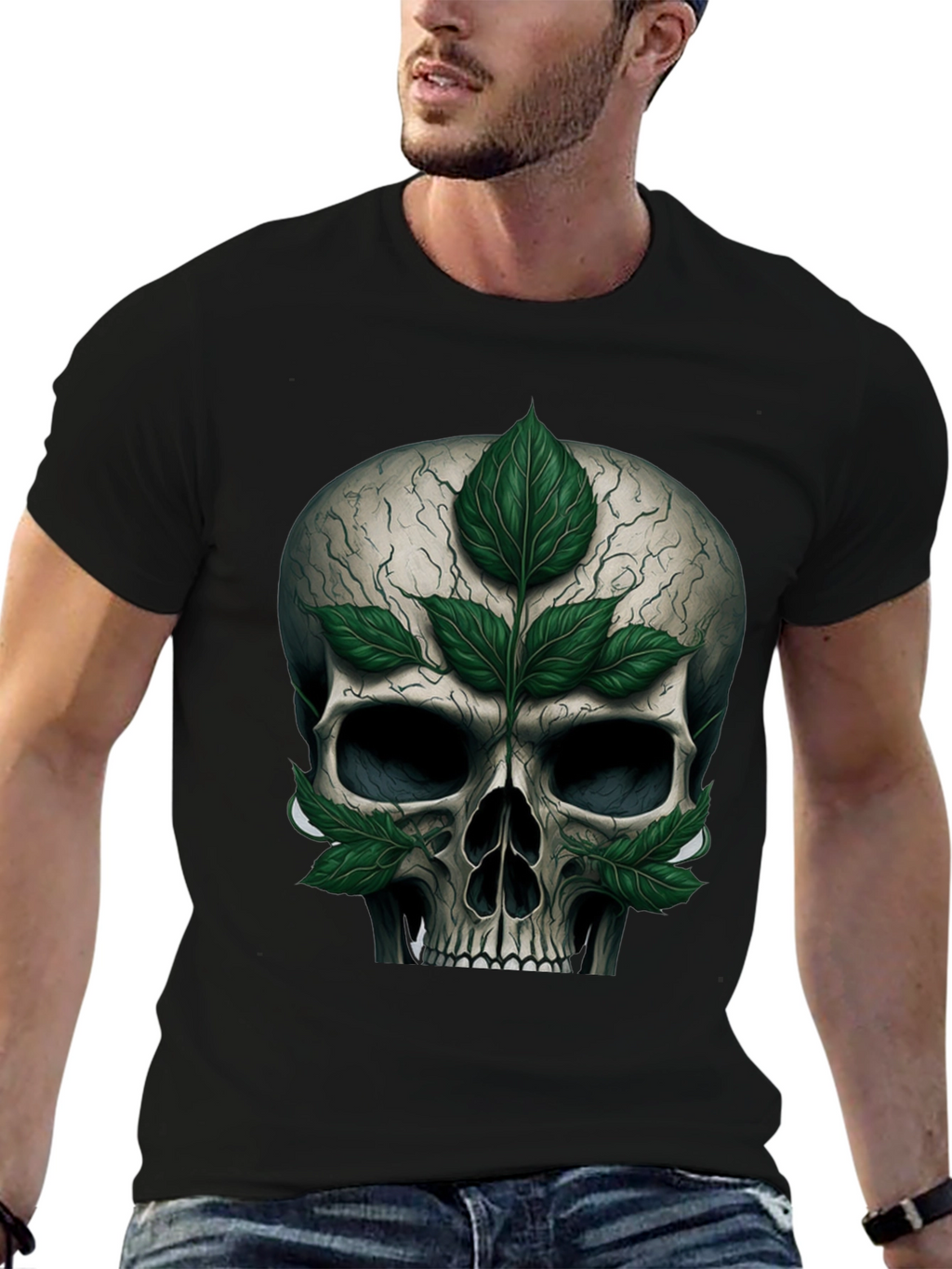 Skull & Leaves Graphic T-Shirt