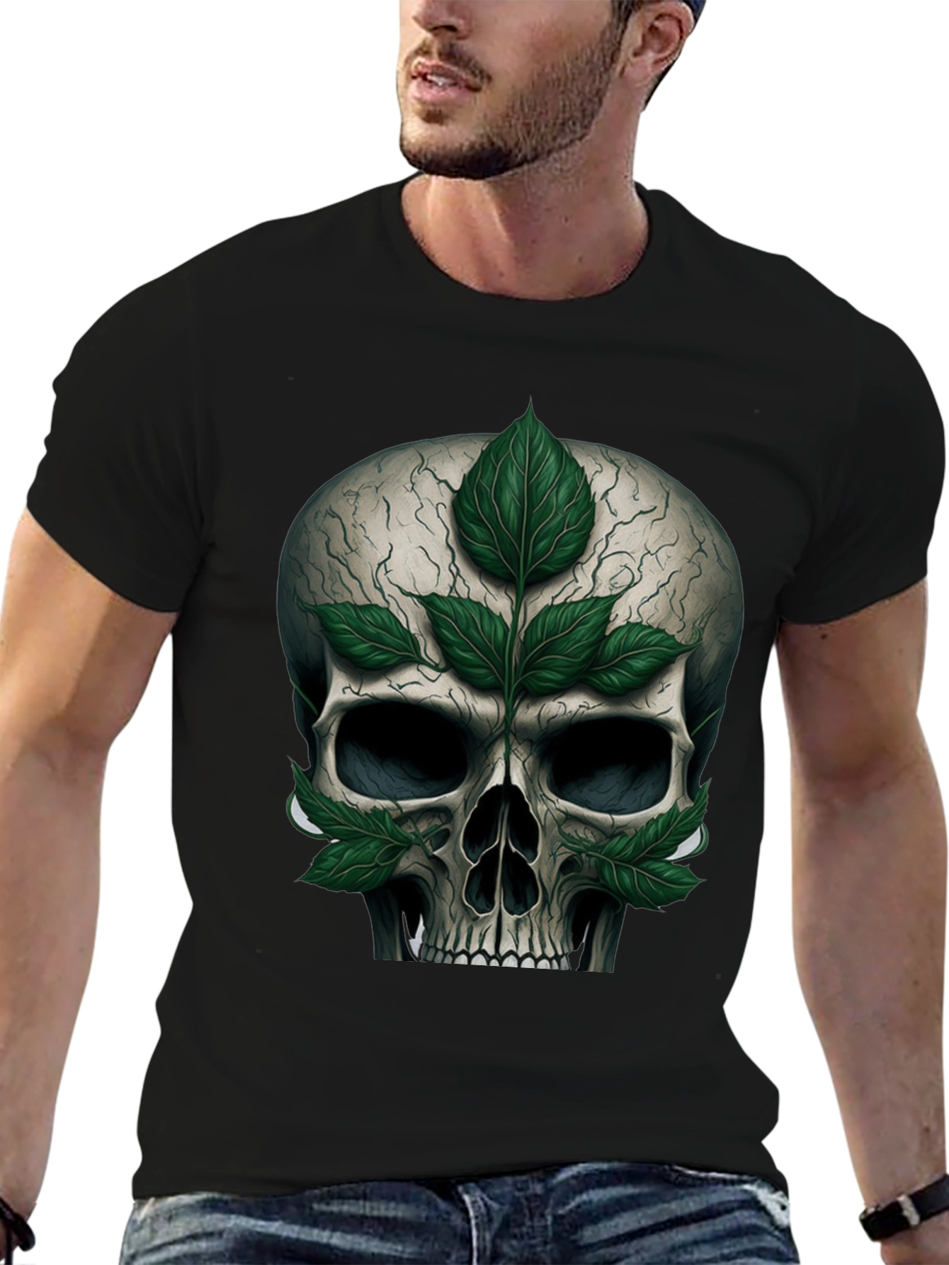 Skull & Leaves Graphic T-Shirt