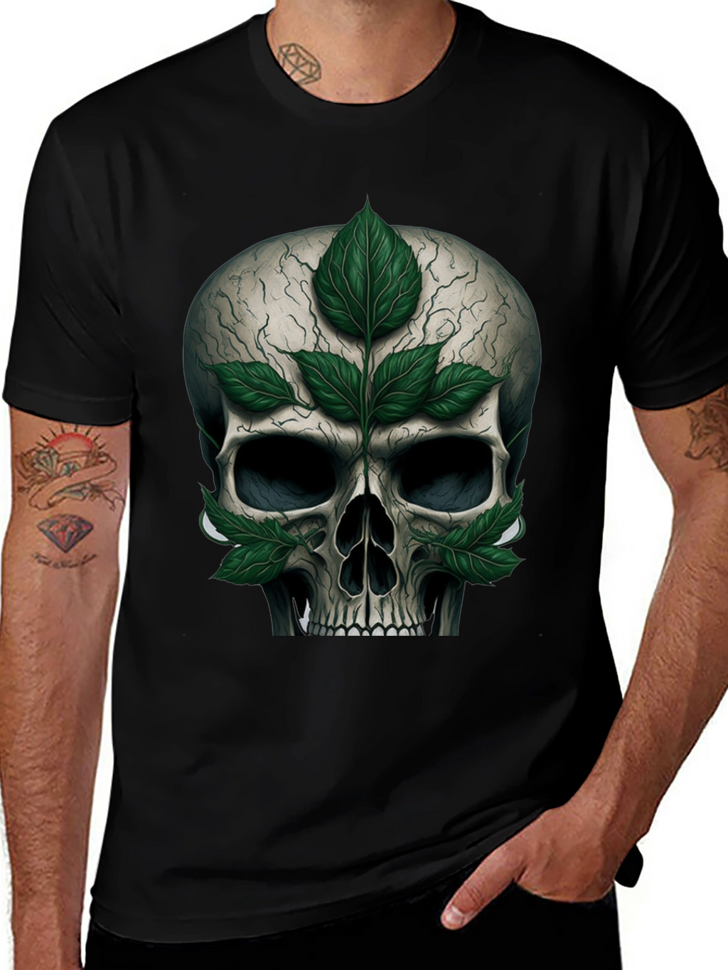 Skull & Leaves Graphic T-Shirt