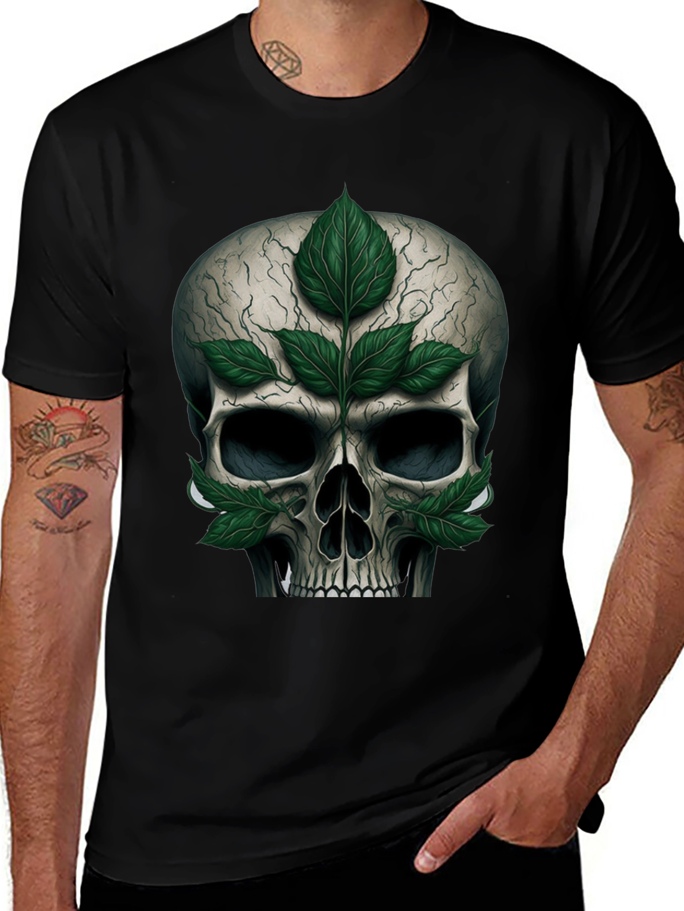 Skull & Leaves Graphic T-Shirt