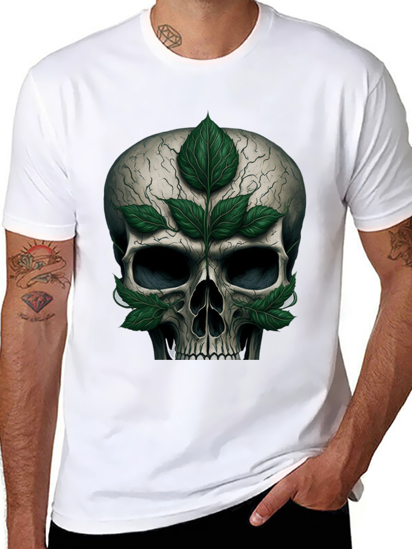 Skull & Leaves Graphic T-Shirt