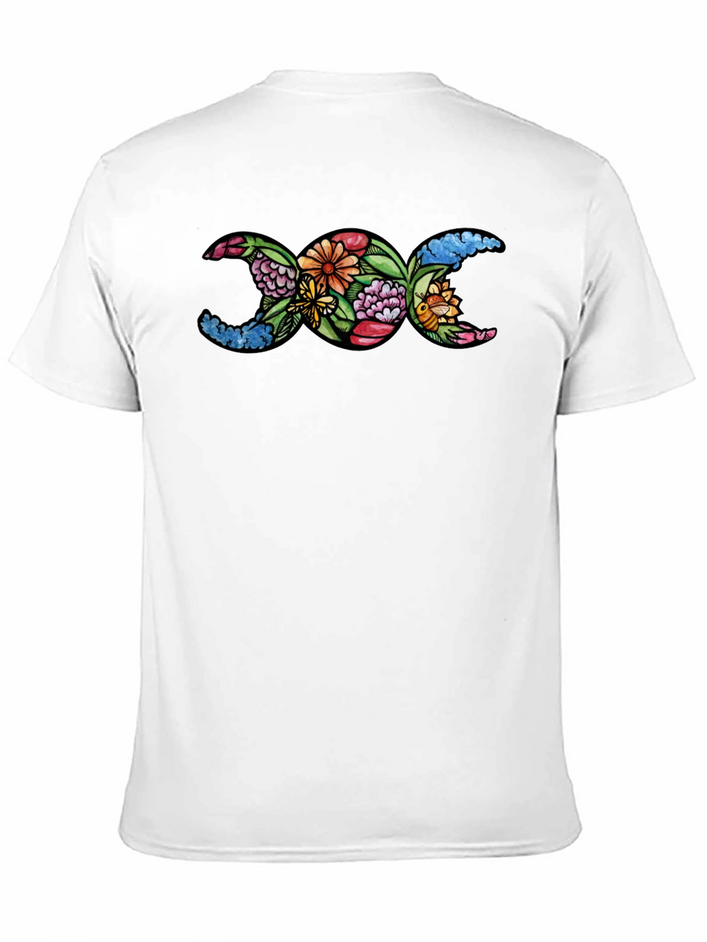 Floral Triple Moon Goddess T-Shirt - Black