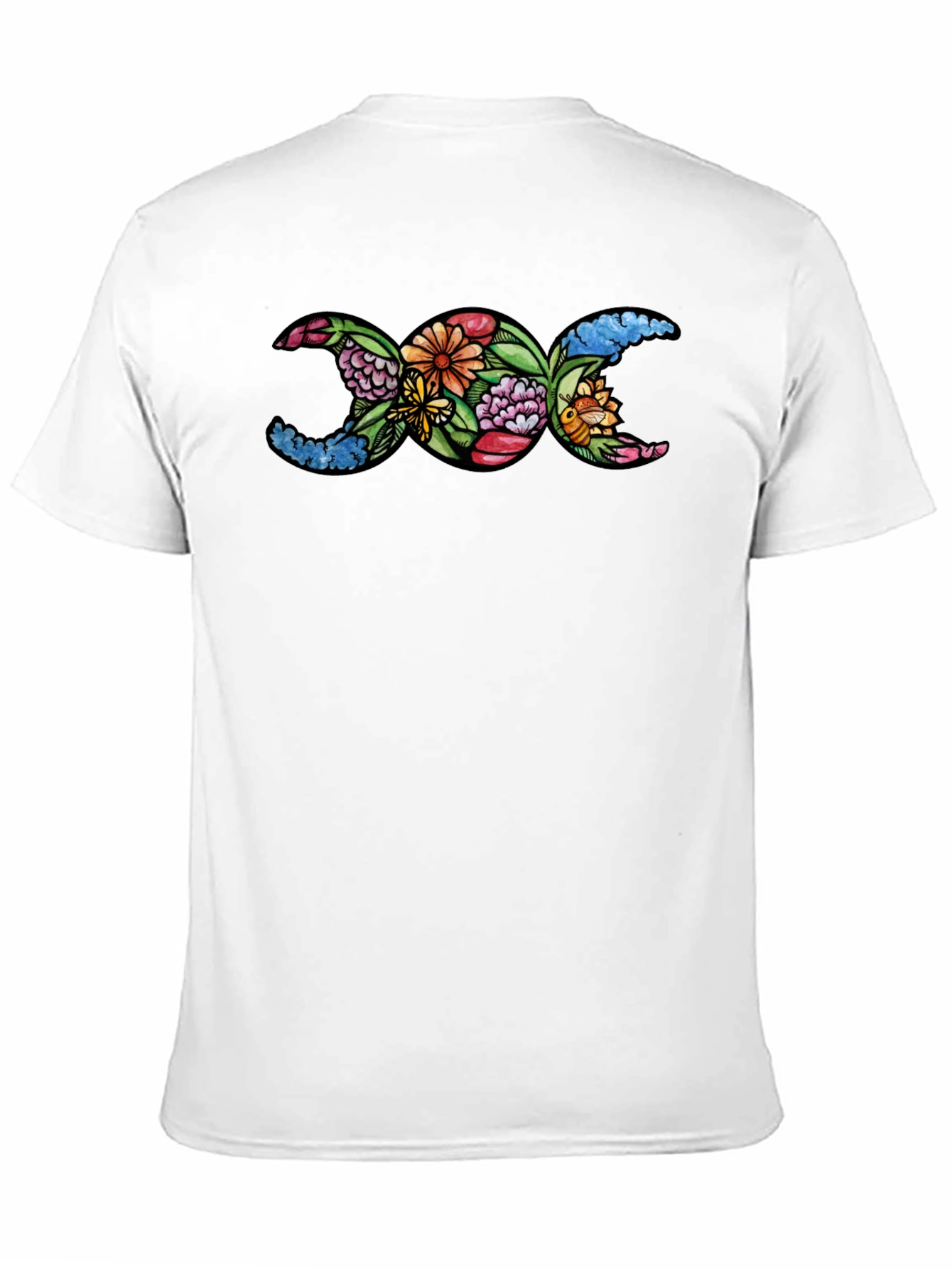 Floral Triple Moon Goddess T-Shirt - Black