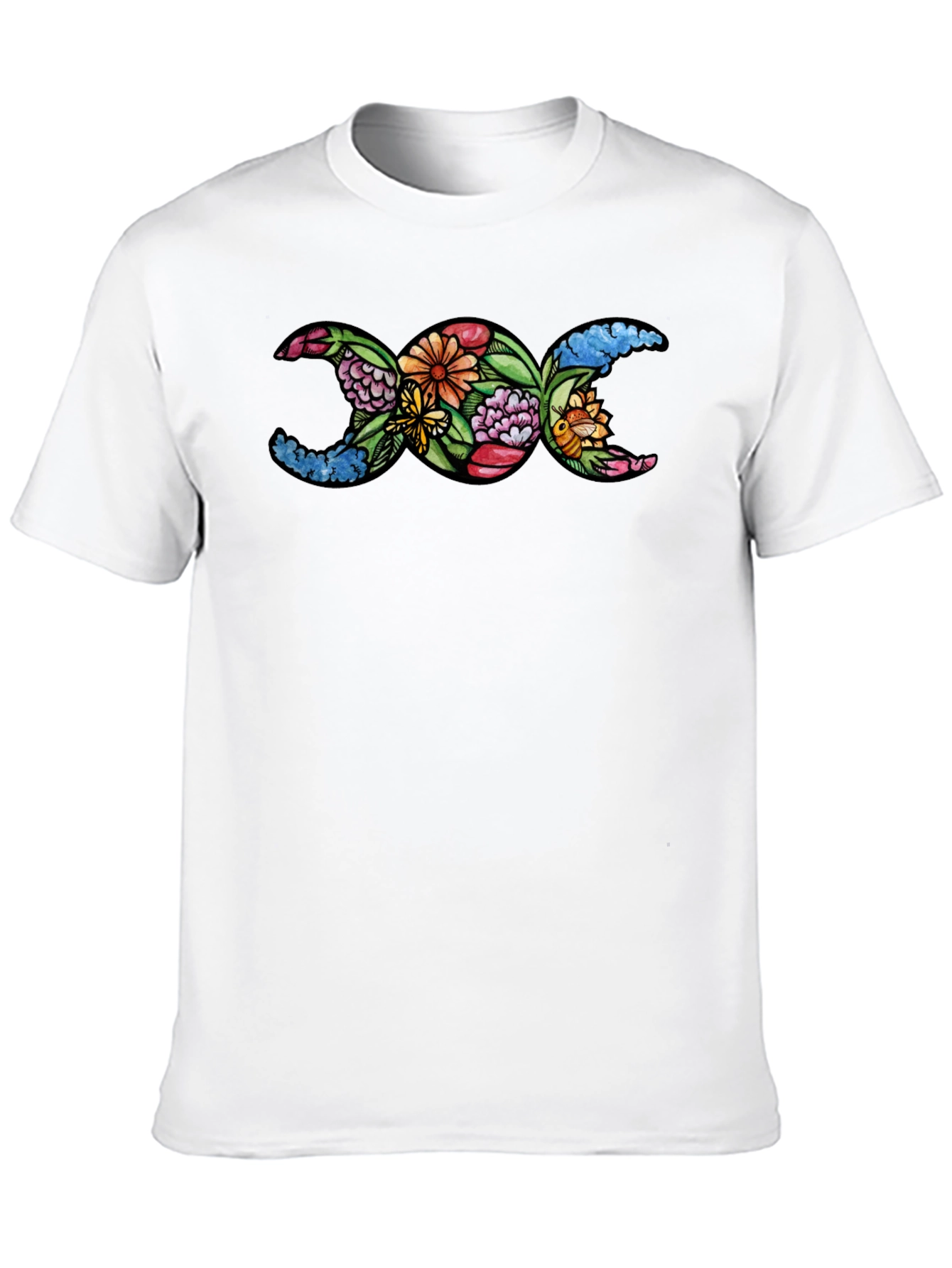 Floral Triple Moon Goddess T-Shirt - Black