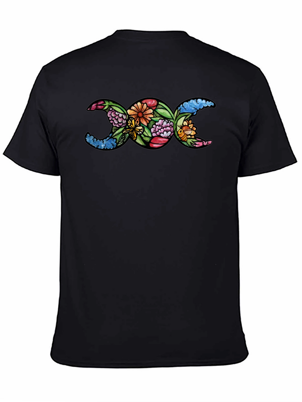Floral Triple Moon Goddess T-Shirt - Black