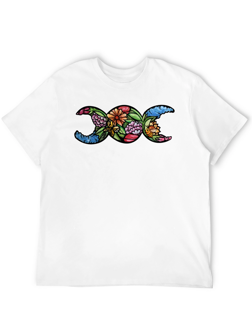 Floral Triple Moon Goddess T-Shirt - Black