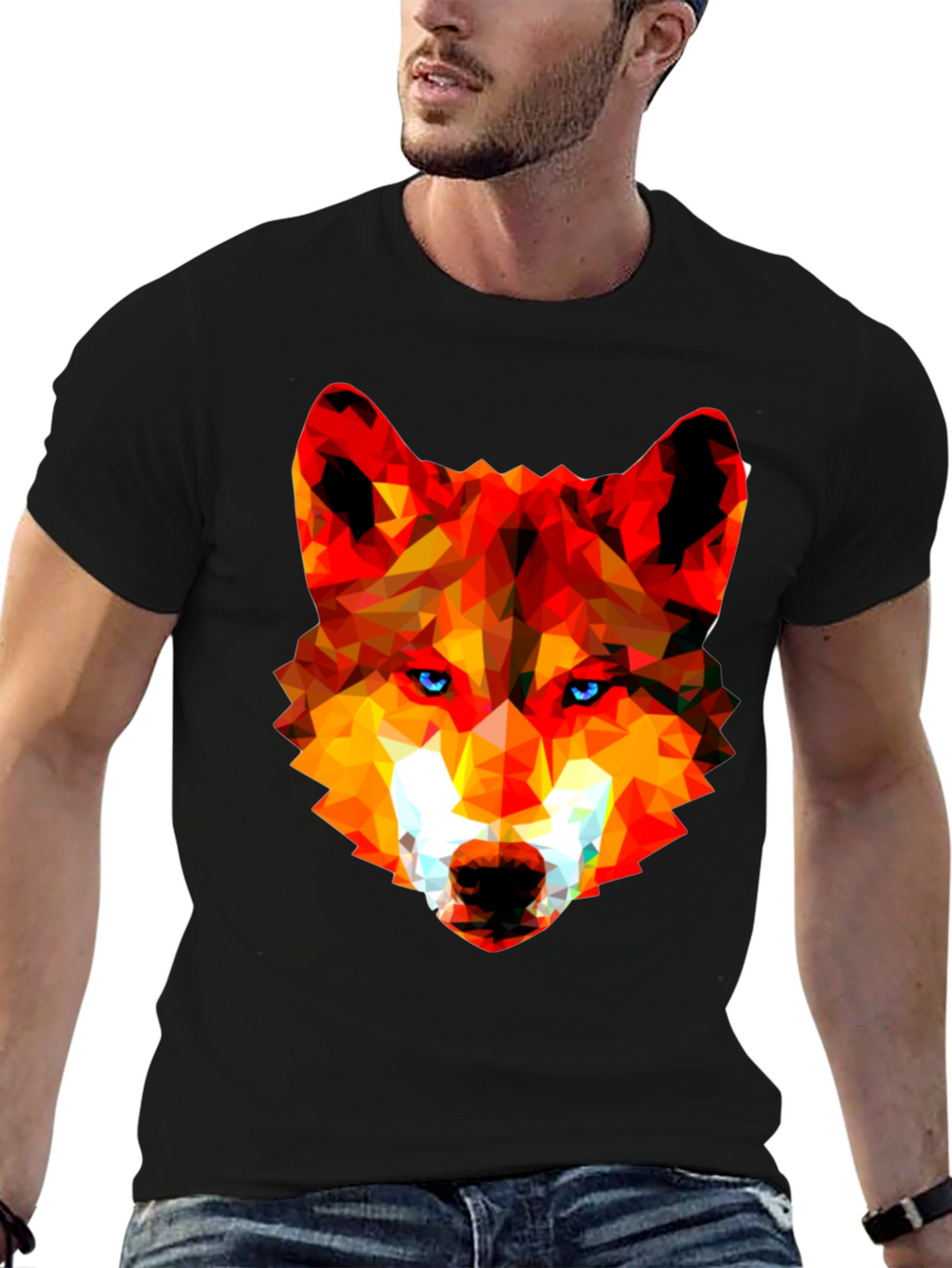 Geometric Wolf Head Graphic Tee