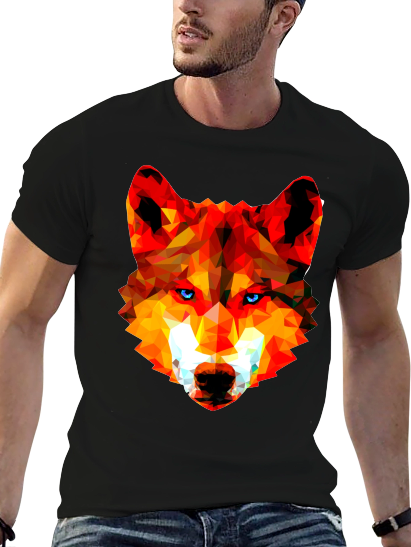 Geometric Wolf Head Graphic Tee