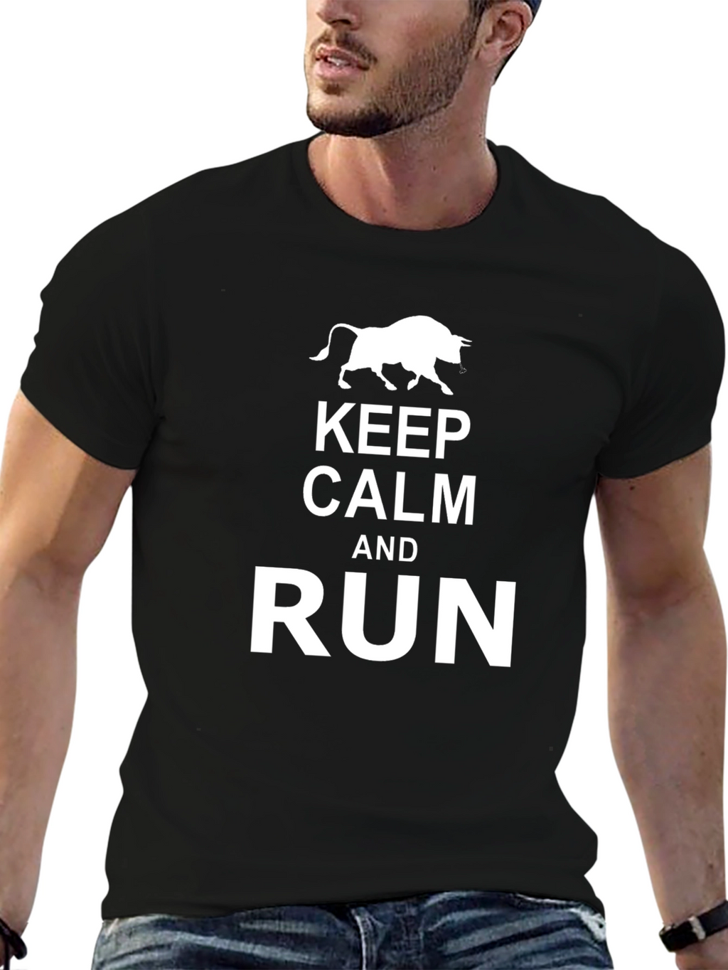 Keep Calm and Run T-Shirt - Bull Design