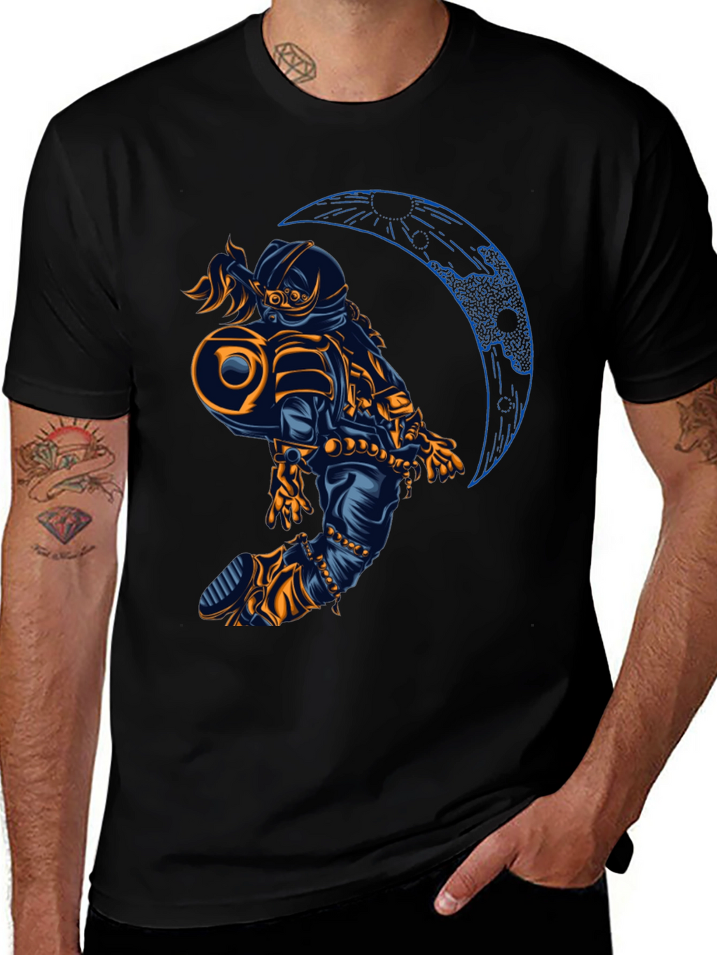 Astronaut Moon Graphic T-Shirt - Black