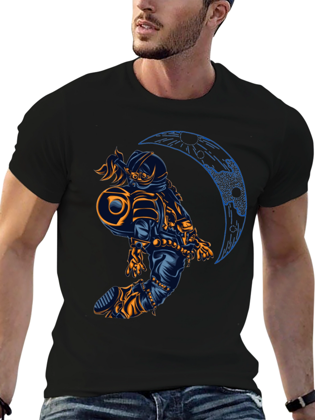 Astronaut Moon Graphic T-Shirt - Black