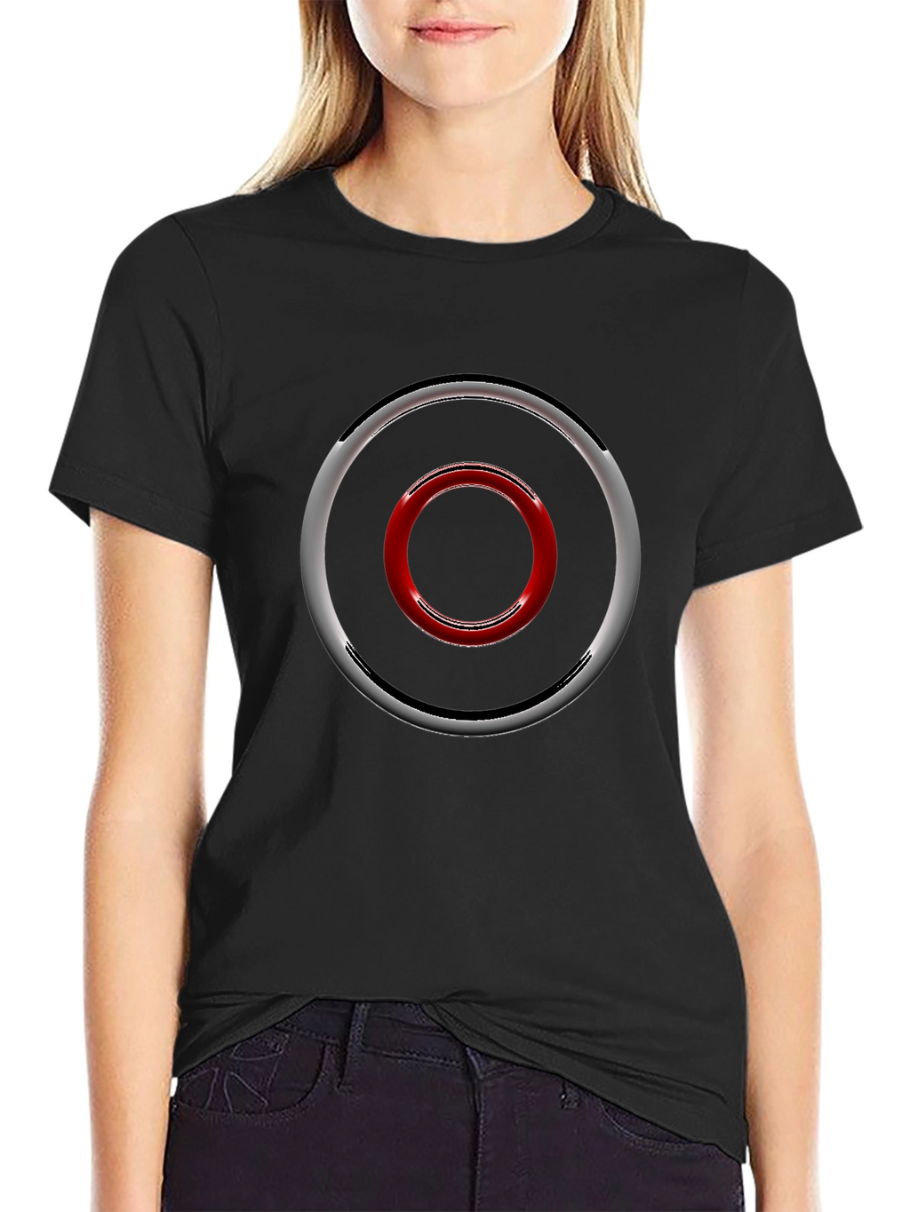 Geometric Circle Design Black T-Shirt