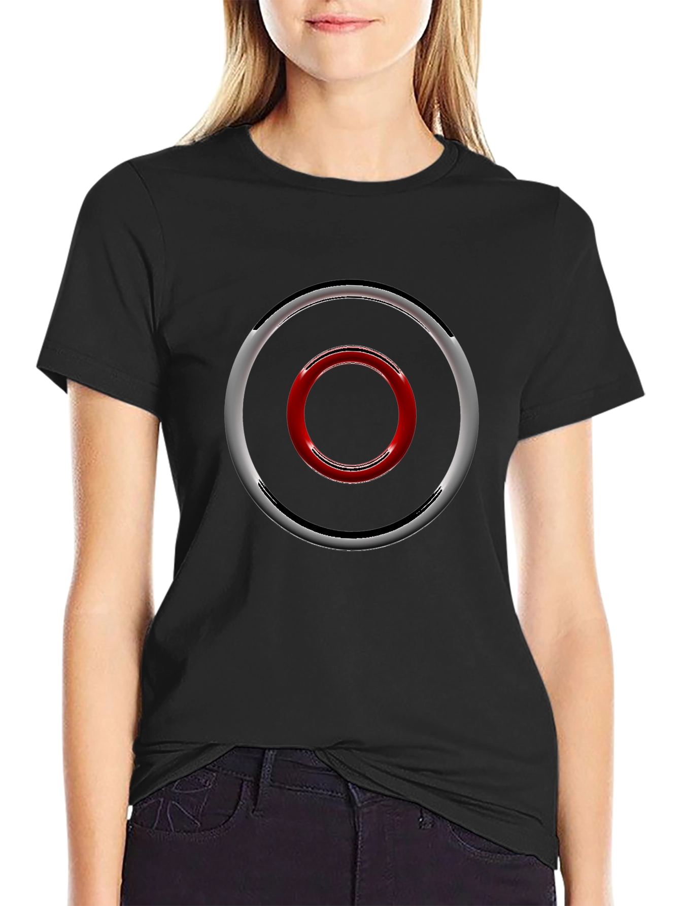 Geometric Circle Design Black T-Shirt