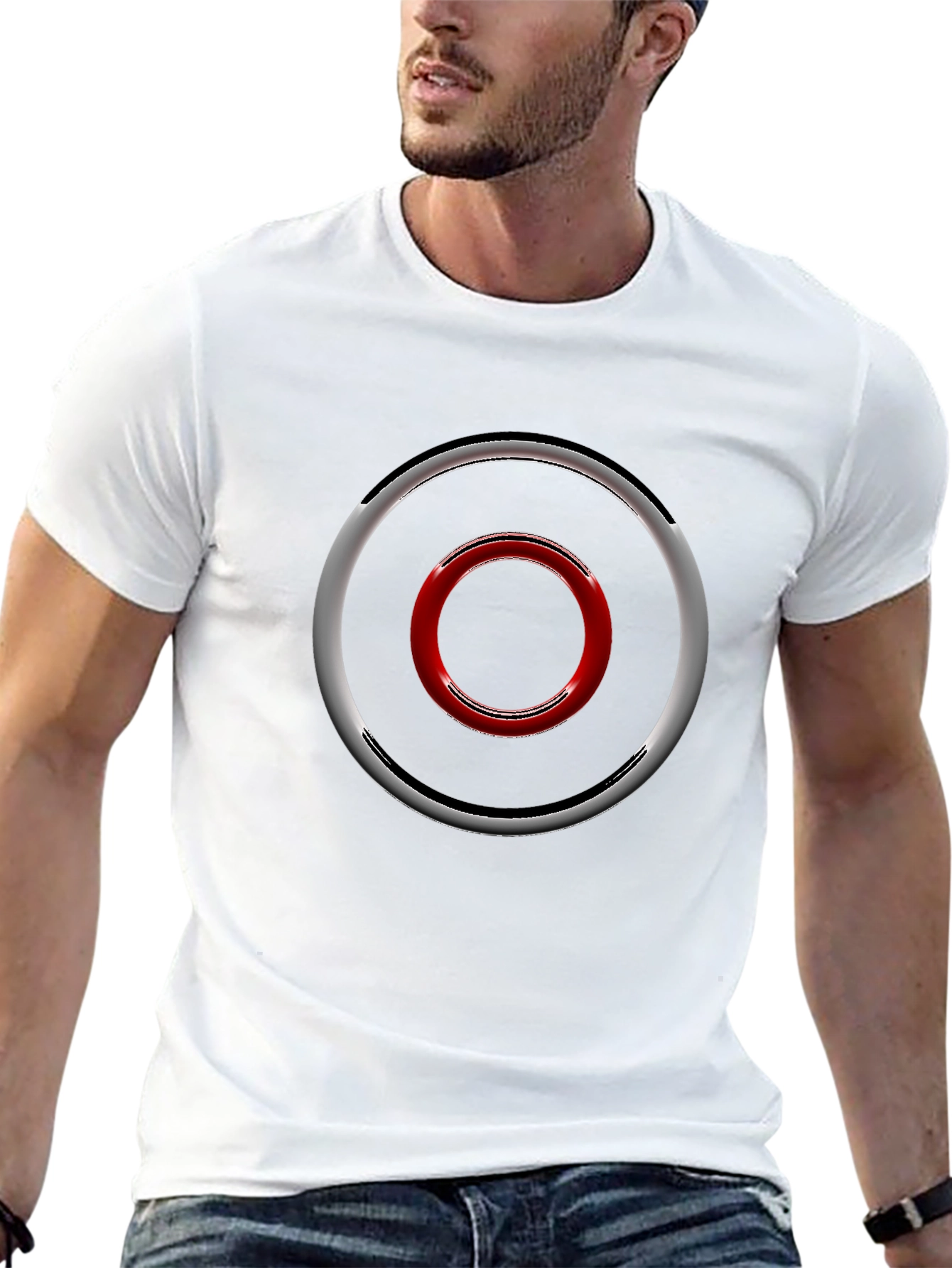 Geometric Circle Design Black T-Shirt