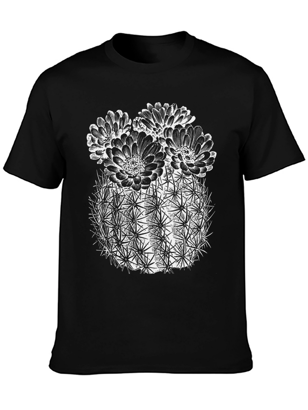 Cactus Flower Graphic Tee - Black Cotton T-Shirt
